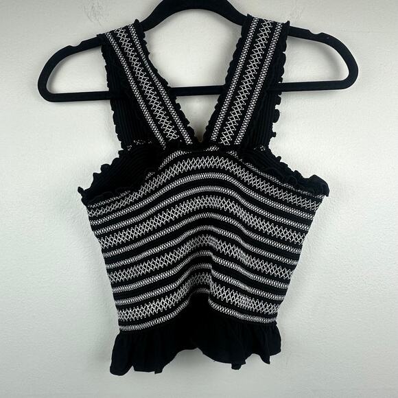 Pacsun LA Hearts Womens Smocked Cropped Ruffle Black/White Stripe Tank Top Large - Picture 2 of 9
